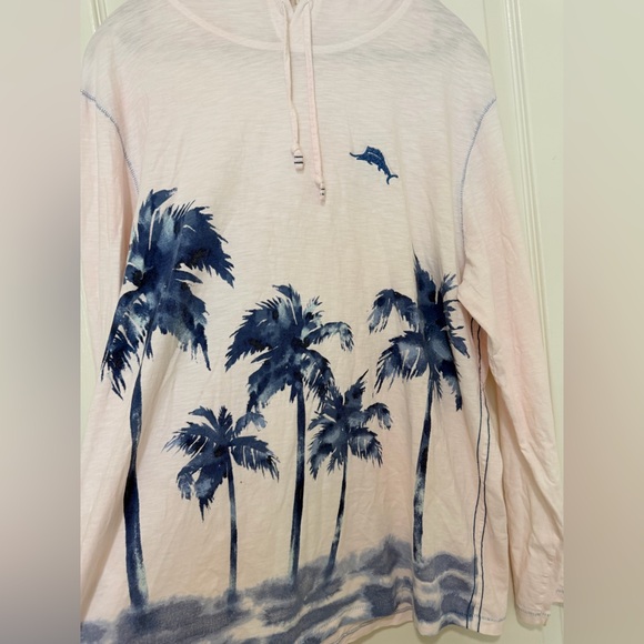 Tommy Bahama Palm Break Lux Hoodie Pink Palm Print Lightweight Men’s L - Picture 2 of 5